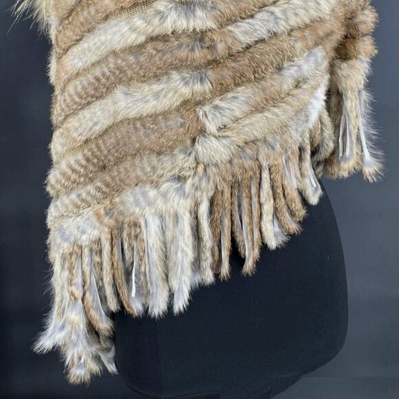Real Rabbit & Raccoon Fur Knitted Poncho Shawl Stole Coverup Tassel Fringe OS - Picture 6 of 10